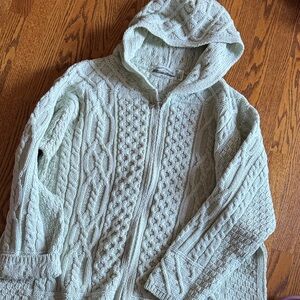 Aran Crafts Cream Cable Knit Hooded Cardigan
